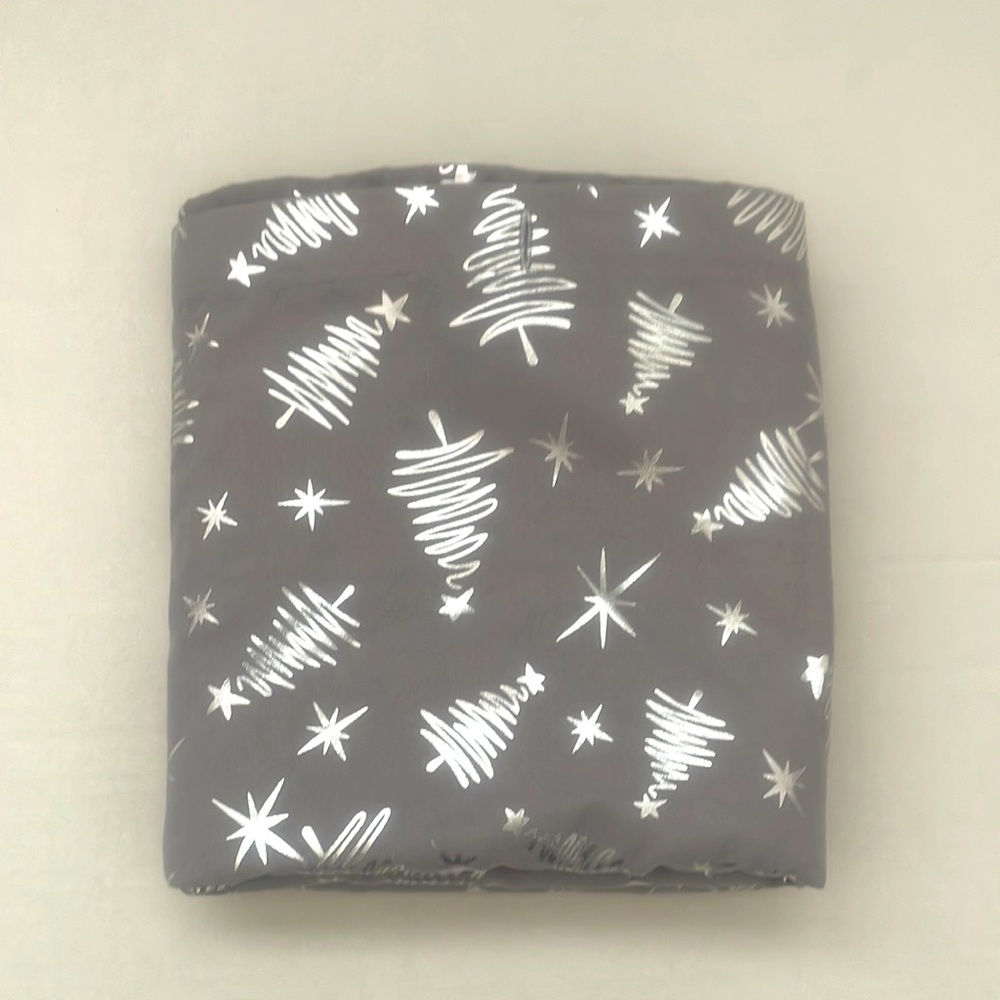 Shower Curtain Grey Fabric Silver Christmas Trees Print.
